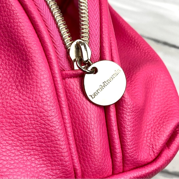bareMinerals Hot Pink Faux Pebbled Leather Cosmetic Bag Makeup Zip Travel Bag - Picture 11 of 13